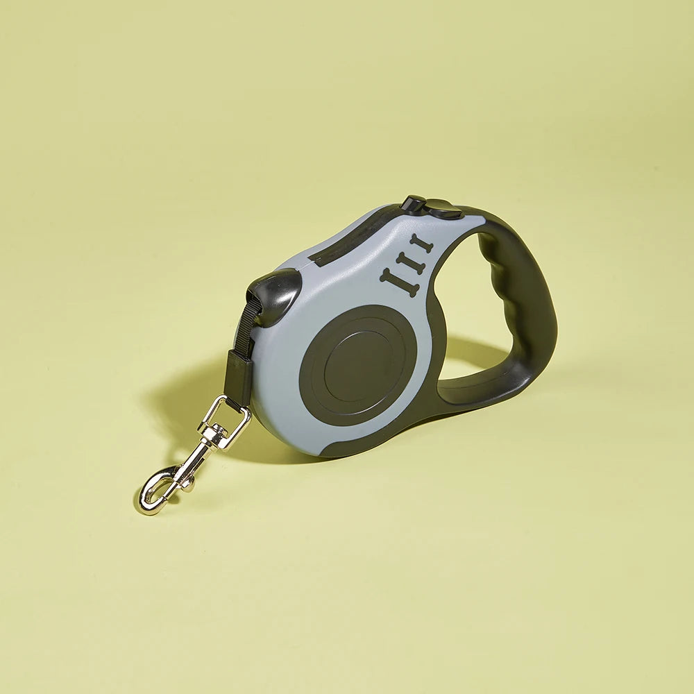 Retractable dog leash reel, light blue and green with carabiner