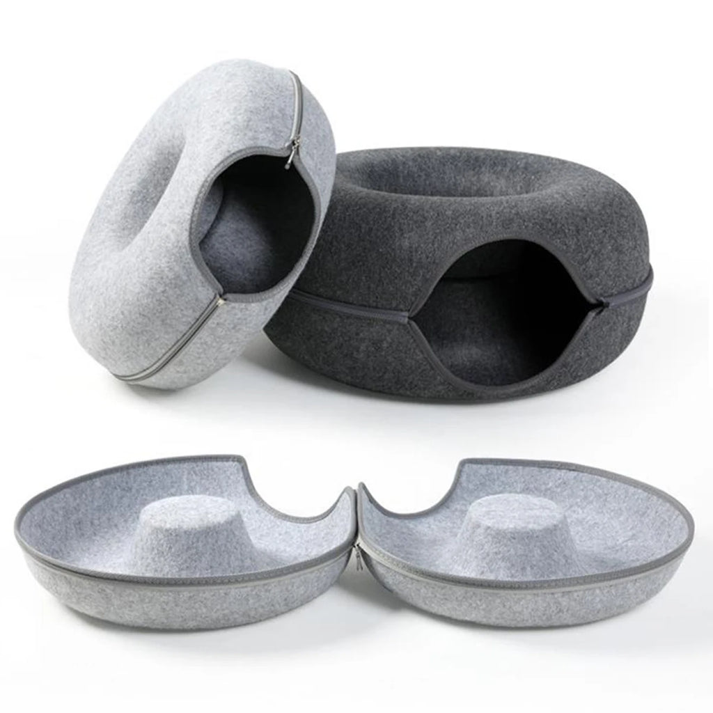 Zavero™ Cat Tunnel Nest Bed — Felt Scratcher Donut Sleeping Toy