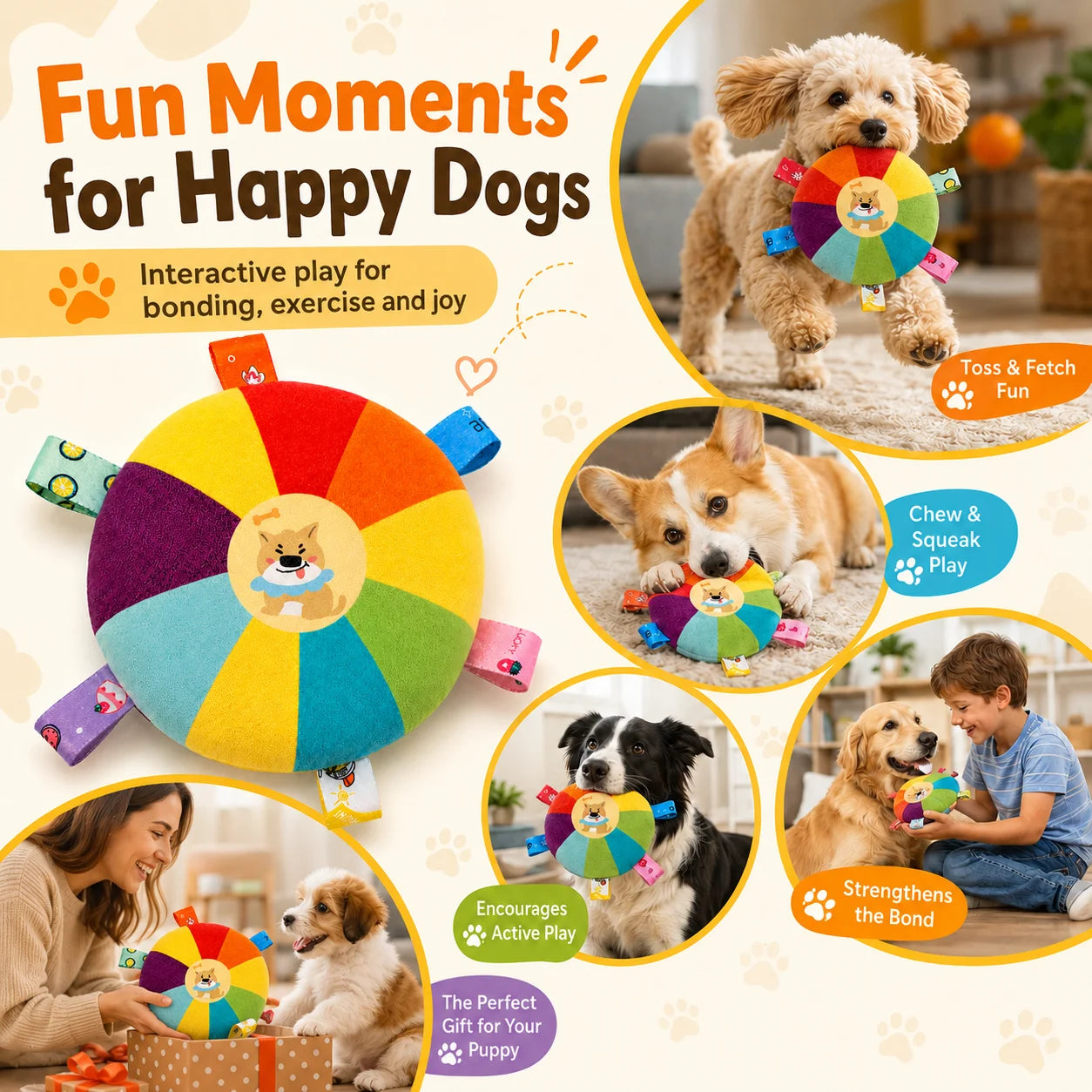Dog Sounding Plush Toy Bell Cartoon Flying Disc Toy Small Dog Teeth Grinding Toy Wear-resistant Bite-resistant Puppy Pet Product