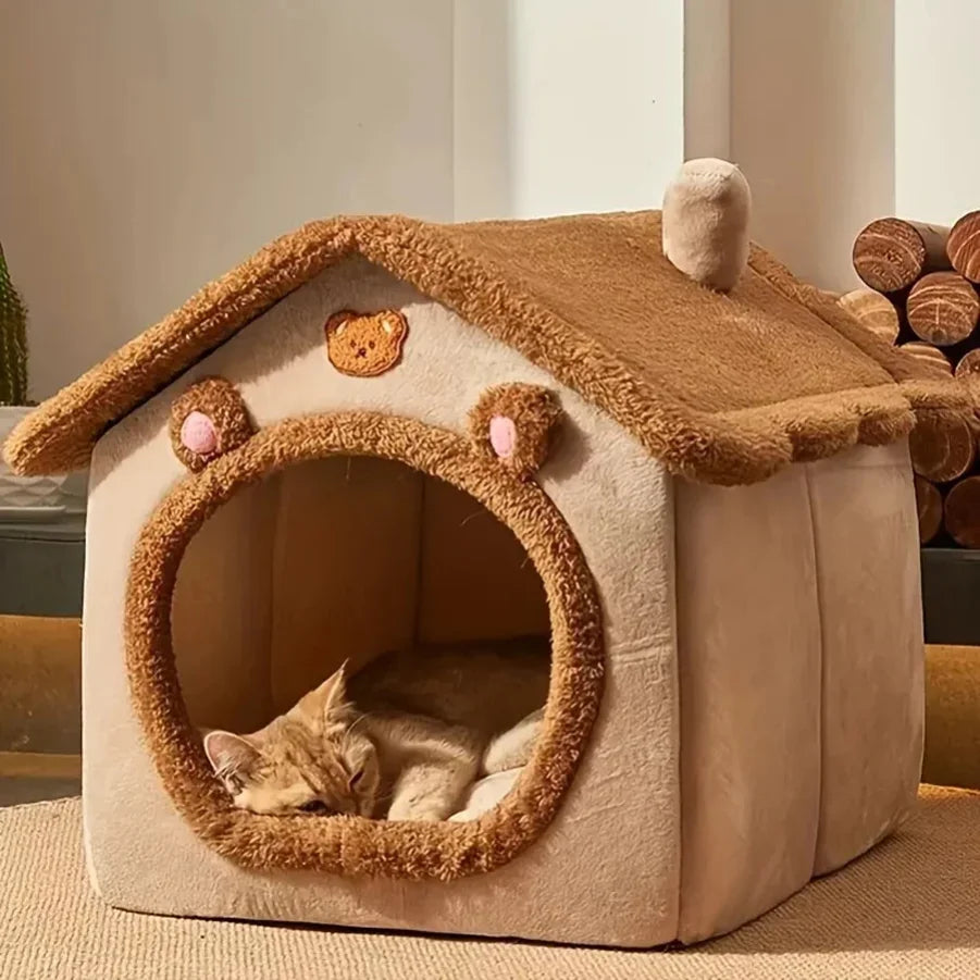Zavero™ Foldable Pet Cave House — Washable Sofa Bed for Cats
