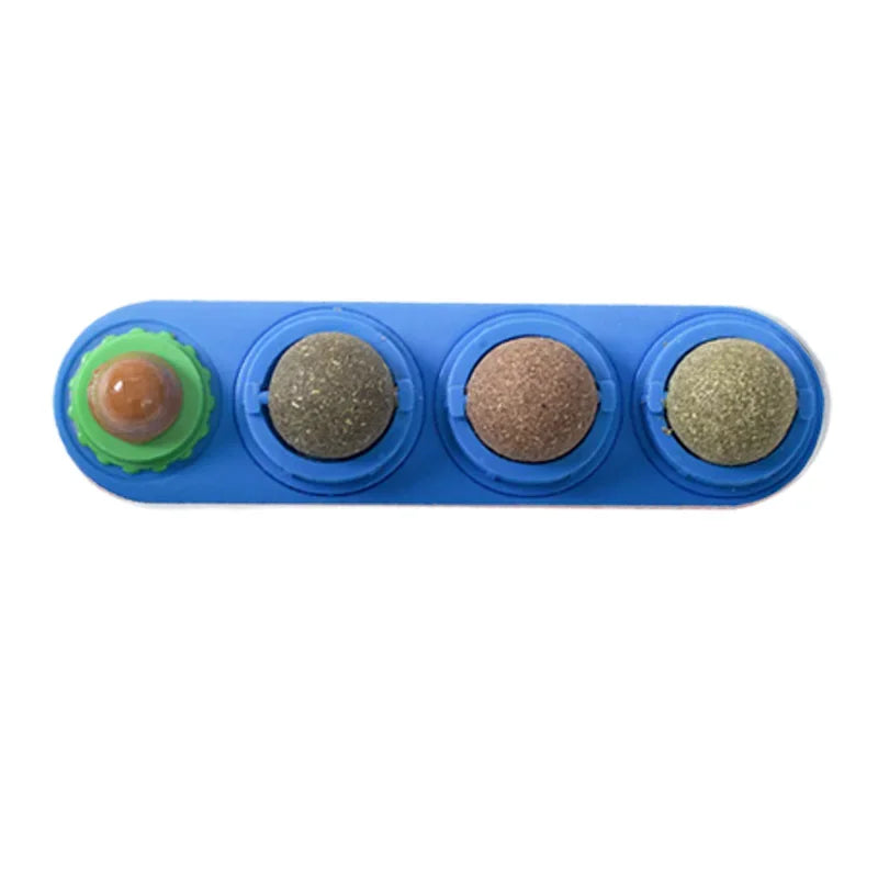 4 in 1 Rotating Catnip Silver Vine Ball Teeth Cleaning Acne Prevention Digestive Health Wall Stick on Toy Edible Safe Material