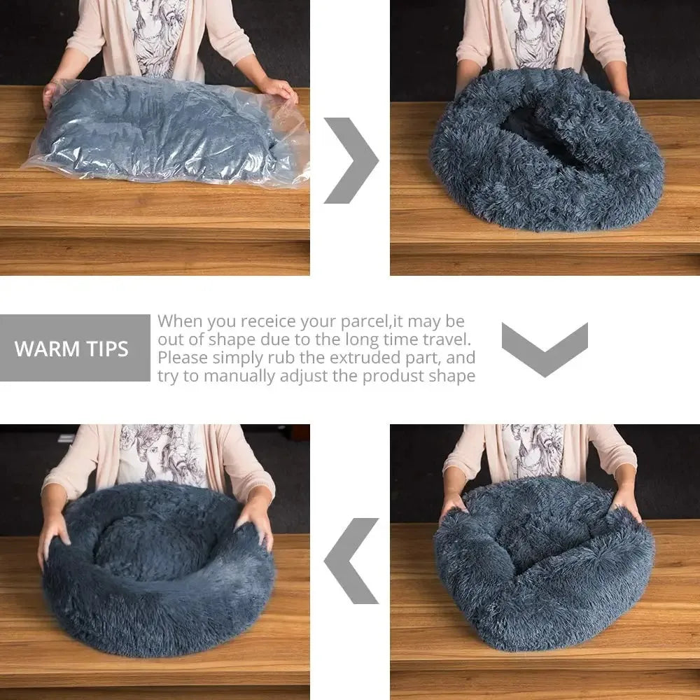 Zavero™ Round Plush Pet Bed — Washable Warm Basket Sofa