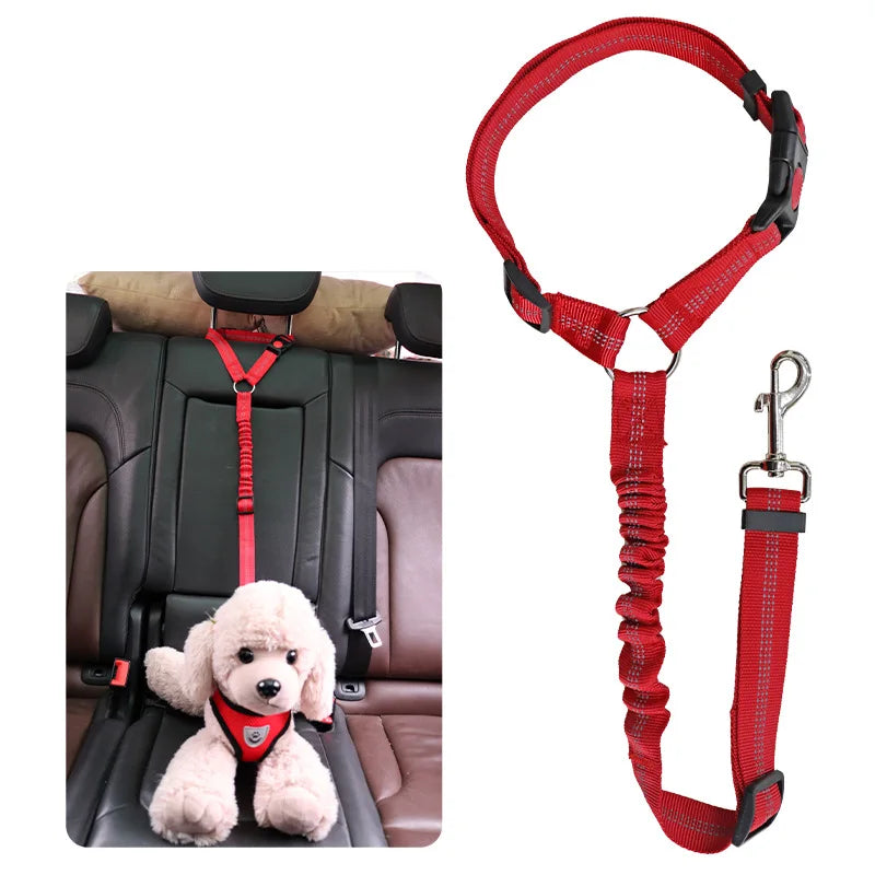 2 in 1 Solid Dog Harness Leash Pet Car Seat Belt Heavy Duty Elastic Safety Belt Adjustable for Kitten Dogs Collar Pet Accessorie
