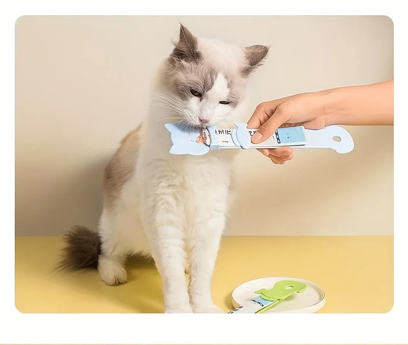 Easy-Squeeze Cat Treat Dispenser - Long Handle Lickable Wet Food Feeder for Cats, Durable Plastic Pet Snack Spoon, Cat Food.