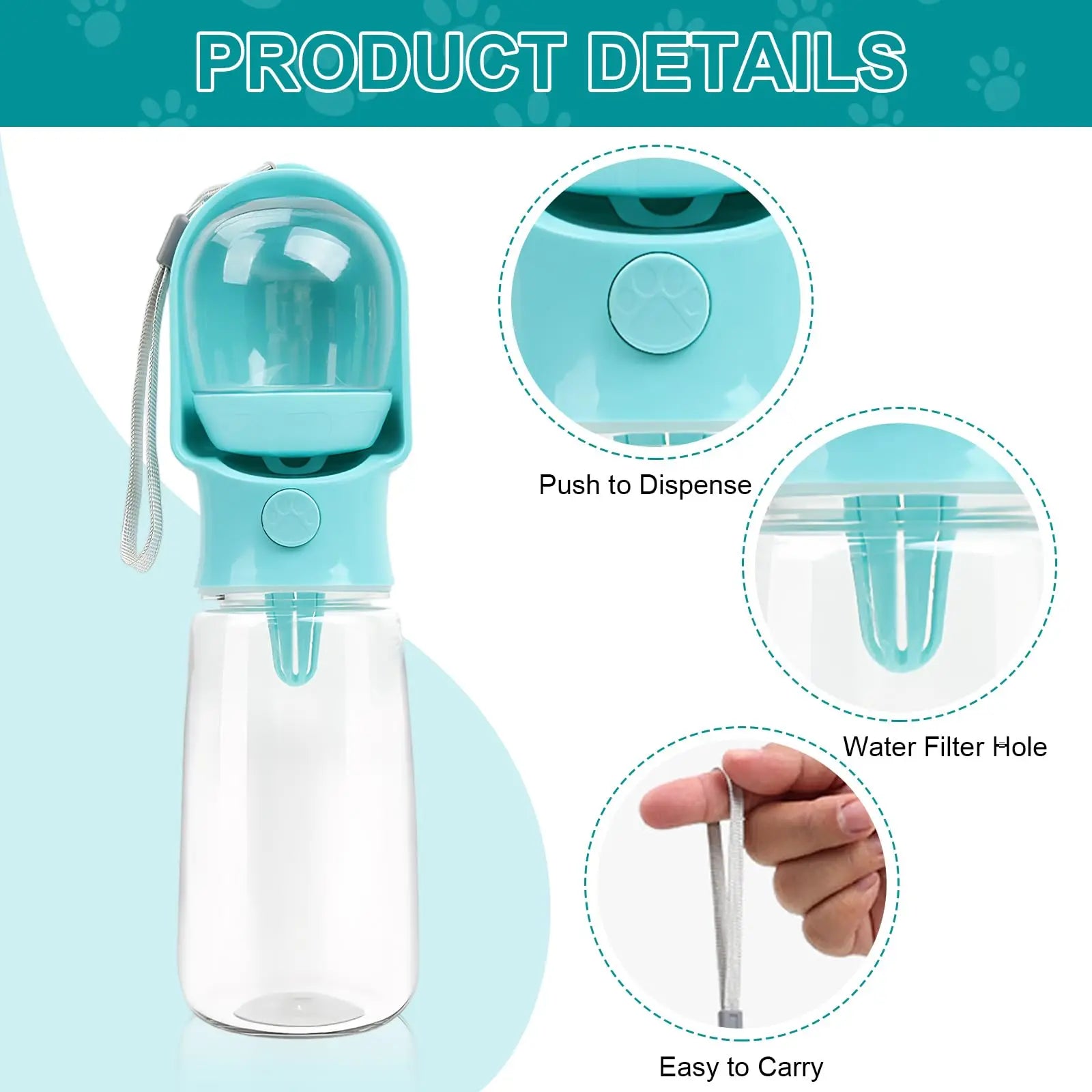 Portable Food Grade Material Dog Cat Travel Pet Water Cup Bottle with Food Dispenser Puppies Outdoor Walking Bowl 320/500ml