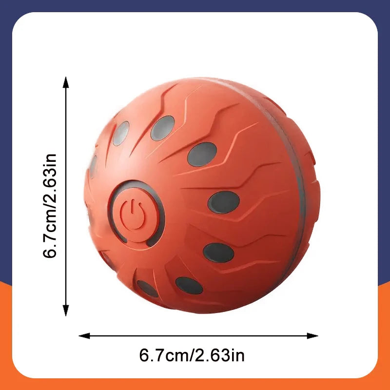 SmartRoll dog ball, red-orange with circular power icon and textured grip pattern