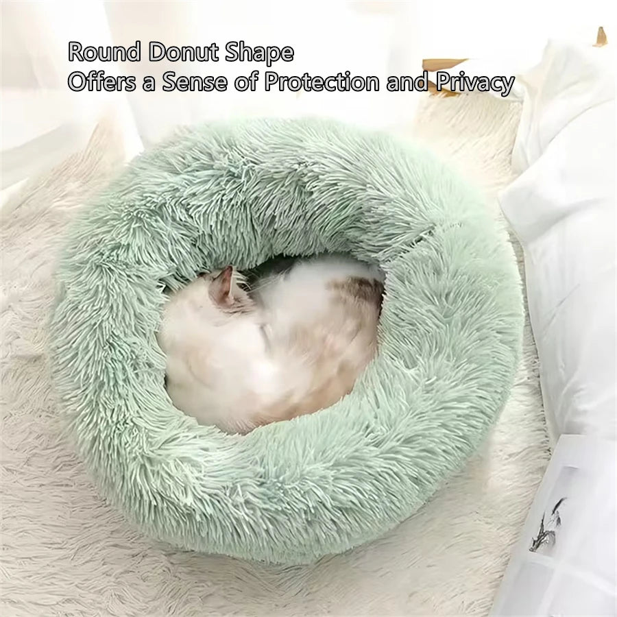 Zavero™ Donut Cat Bed — Plush Faux Fur Washable Calm Nest
