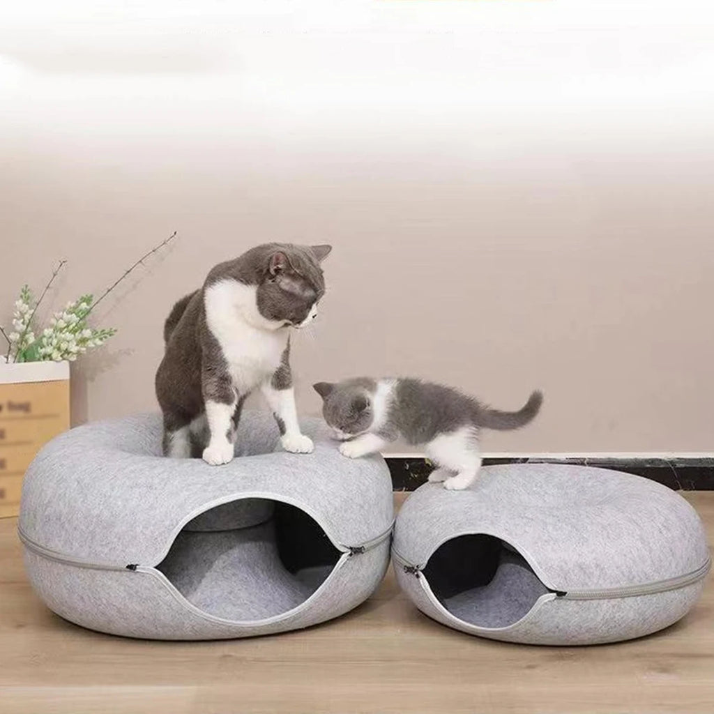 Zavero™ Cat Tunnel Nest Bed — Felt Scratcher Donut Sleeping Toy