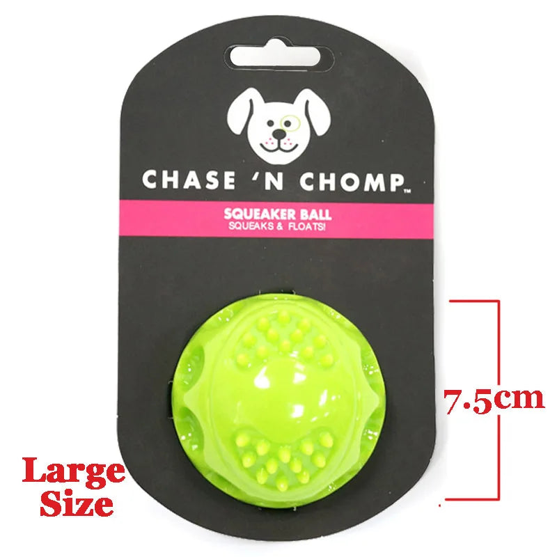 Large size squeaker ball: bright green, 7.5cm diameter
