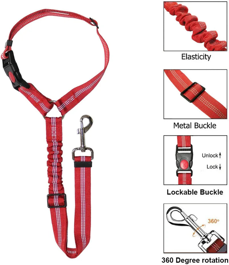 2 in 1 Solid Dog Harness Leash Pet Car Seat Belt Heavy Duty Elastic Safety Belt Adjustable for Kitten Dogs Collar Pet Accessorie