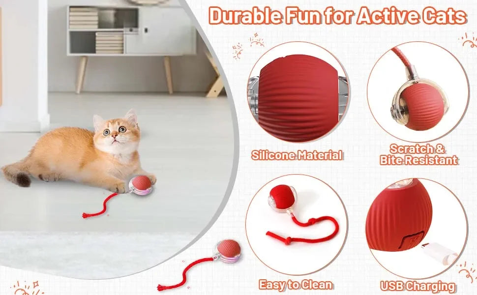 iLMH Cat Interactive Ball Toy Automatic Rolling Ball Faux Tail Rechargeable Smart Pet Electric Toy Pet Training Imitate Mouse