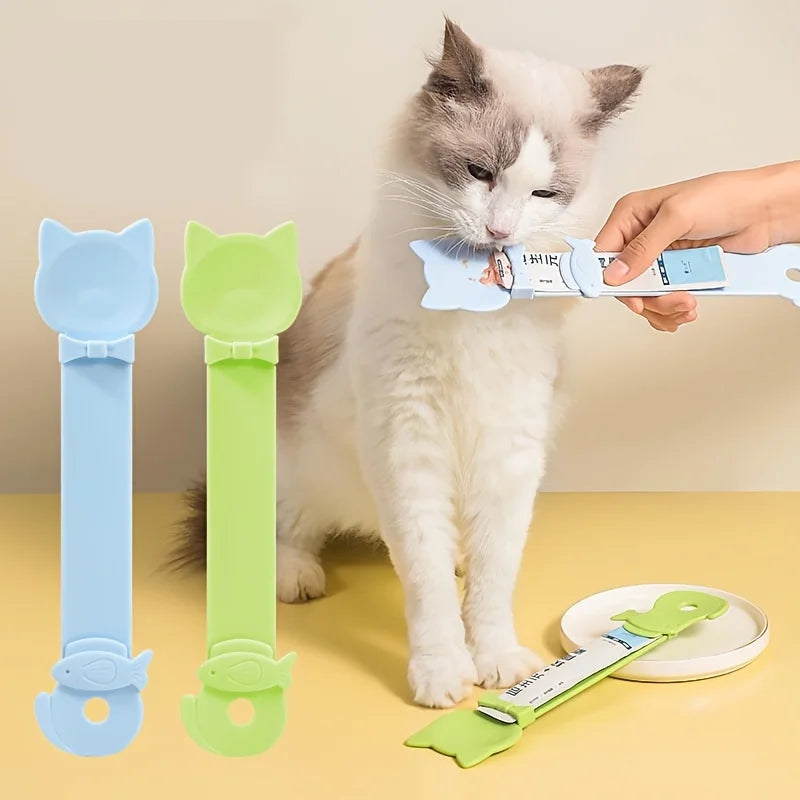 Easy-Squeeze Cat Treat Dispenser - Long Handle Lickable Wet Food Feeder for Cats, Durable Plastic Pet Snack Spoon, Cat Food.