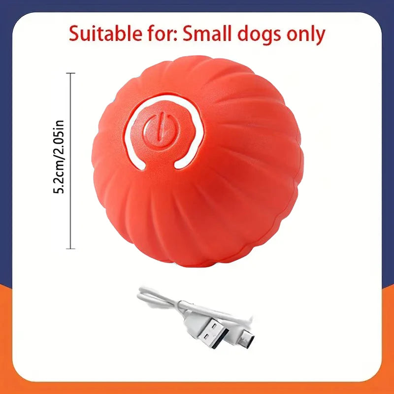 SmartRoll dog ball, red with white power light ring and charging cable shown