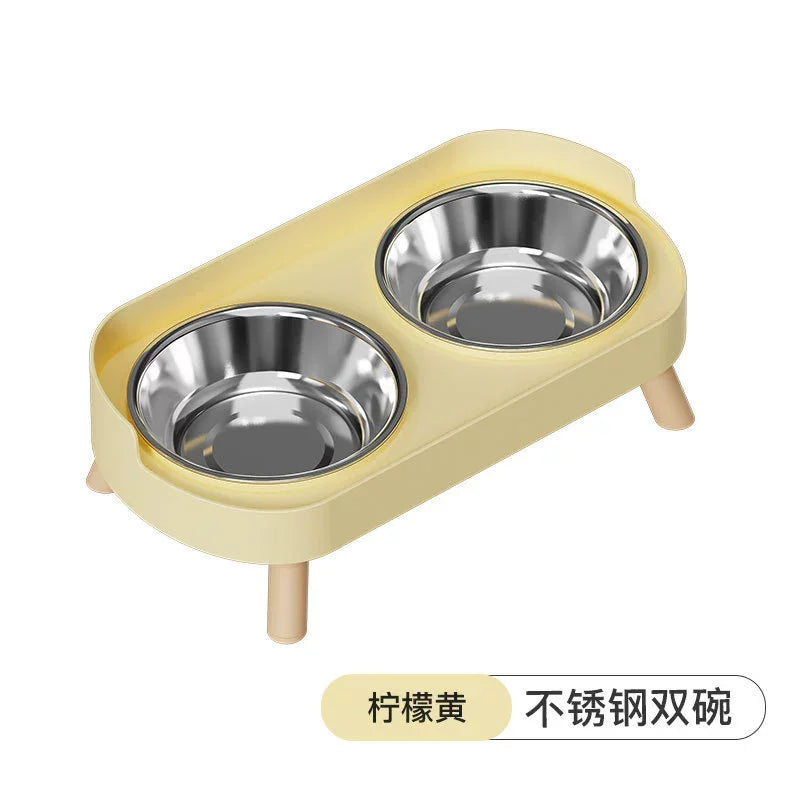 Dopamine Colorful Elevated Pet Feeder: Dual Stainless Steel Bowls with Neck Support - Fashion Food & Water Station for Pets