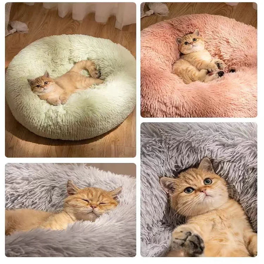 Zavero™ Donut Cat Bed — Plush Faux Fur Washable Calm Nest