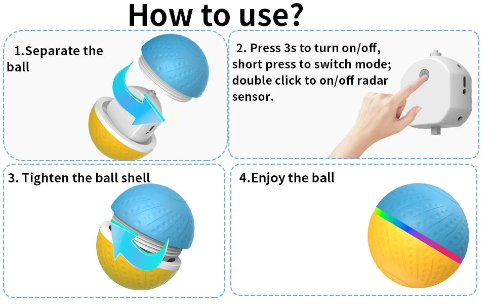 Active Roling Ball for Dogs - 2.2" Sturdy Motion Actived Interactive Dog Ball for Puppy/Small/Medium Dogs, USB Rechargeable Ball