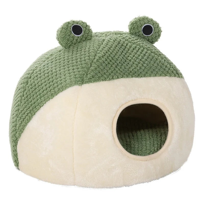 Zavero™ Frog Shape Cat Villa — Semi-Enclosed Warm Plush Nest