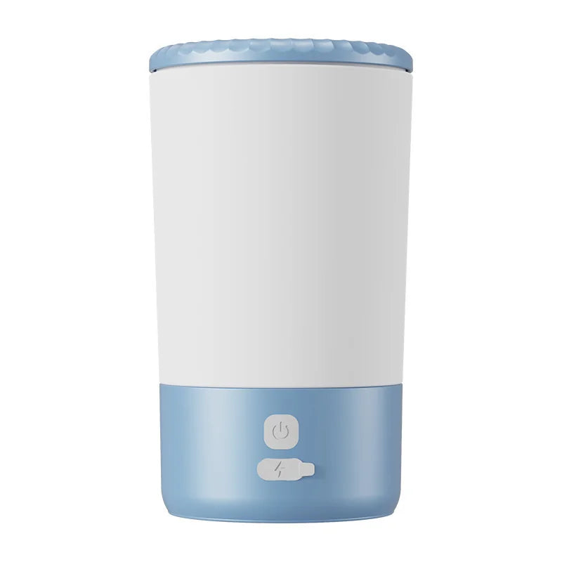 White and light blue automatic pet paw cleaner cup with control icons