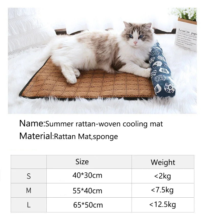 Zavero™ Rattan Cooling Cat Mat — Natural Self-Cool Summer Bed