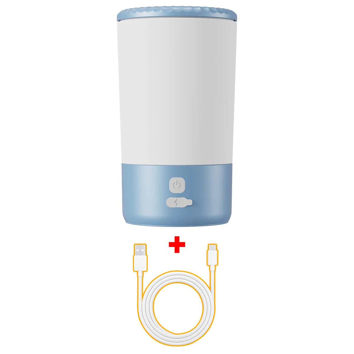Portable paw cleaner in white and light blue with power cord